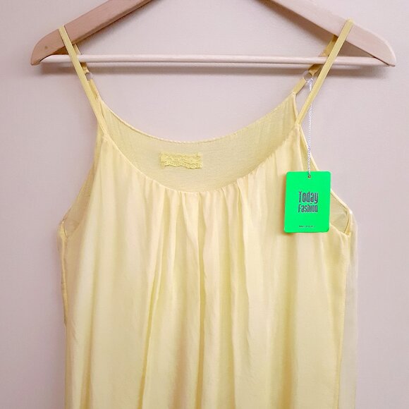 TODAY FASHION 100% Silk Ibiza Sun Dress with Adjustable Sraps in Pastel Yellow - Picture 3 of 12